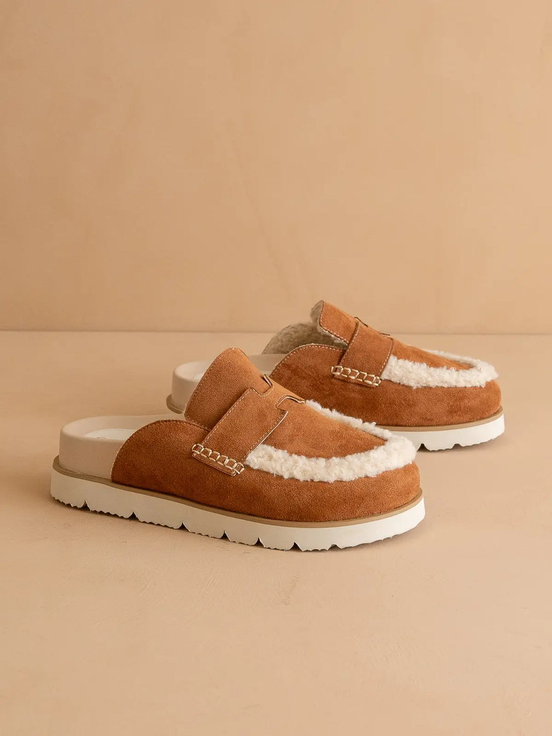 Caramel Suede Shearling Cozy Loafer Mule