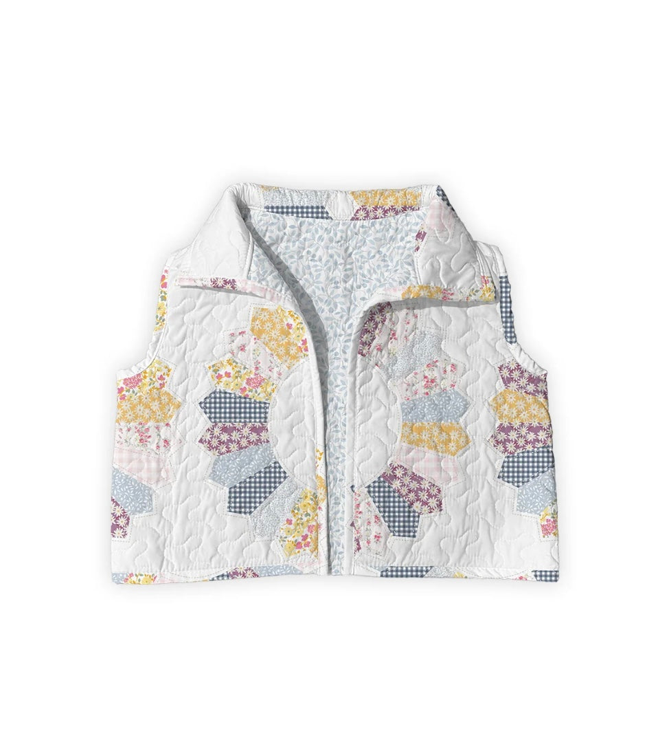 Cate Dresden Patchwork Pastel Quilted Scallop Vest